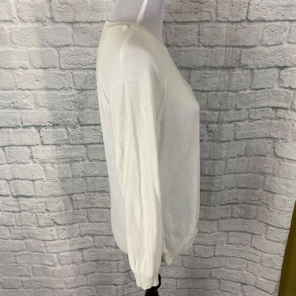 Merona women L scoopneck Longsleeve flamingo imprint lightweight sweater white - Picture 6 of 10